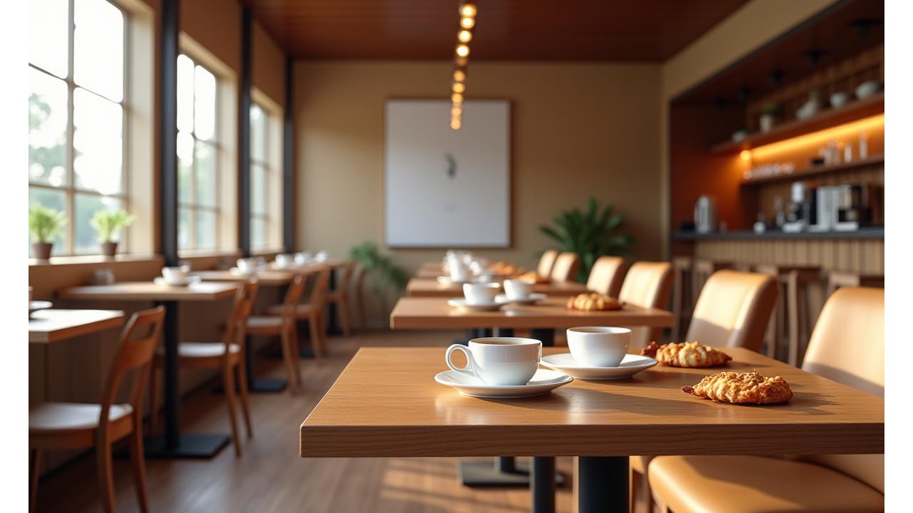 마이아로마카페의 아늑하고 현대적인 이벤트 공간이 준비된 모습