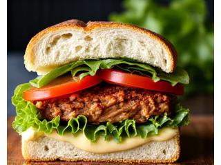 먹음직스러운 한국식 불고기 샌드위치 단면