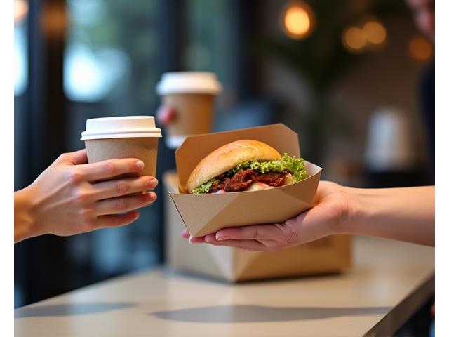 카페에서 테이크아웃 샌드위치를 받는 손